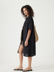 Hush Black Seersucker Tie Front 100% Cotton Dress - Image 4 of 5