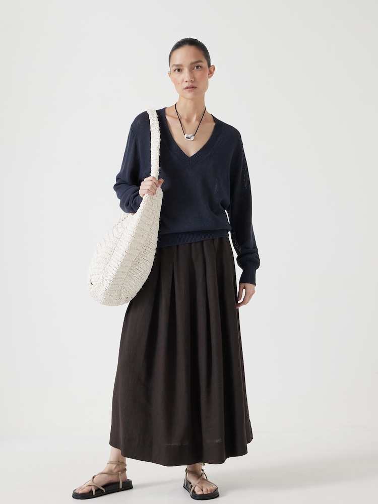 Hush Blue Linen Blend V-Neck Jumper - Image 2 of 7