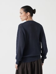 Hush Blue Linen Blend V-Neck Jumper - Image 3 of 7