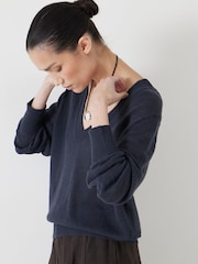 Hush Blue Linen Blend V-Neck Jumper - Image 4 of 7