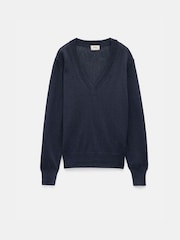 Hush Blue Linen Blend V-Neck Jumper - Image 7 of 7