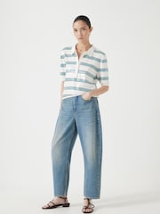Hush White Sequin Stripe Knitted 100% Cotton Polo Shirt - Image 3 of 6