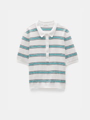 Hush White Sequin Stripe Knitted 100% Cotton Polo Shirt - Image 6 of 6