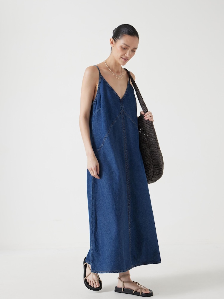 Hush Blue Denim Maxi 100% Cotton Slip Dress - Image 1 of 5