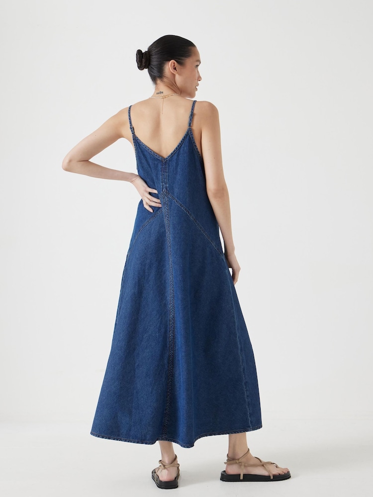 Hush Blue Denim Maxi 100% Cotton Slip Dress - Image 2 of 5