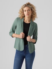 VERO MODA Green Linen Blend 3/4 Sleeve Jacket - Image 1 of 4