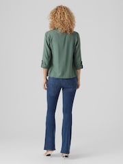 VERO MODA Green Linen Blend 3/4 Sleeve Jacket - Image 2 of 4