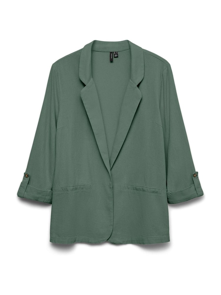 VERO MODA Green Linen Blend 3/4 Sleeve Jacket - Image 4 of 4