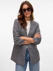 VERO MODA Grey Textured Ruched Sleeve Jacket - Image 1 of 5