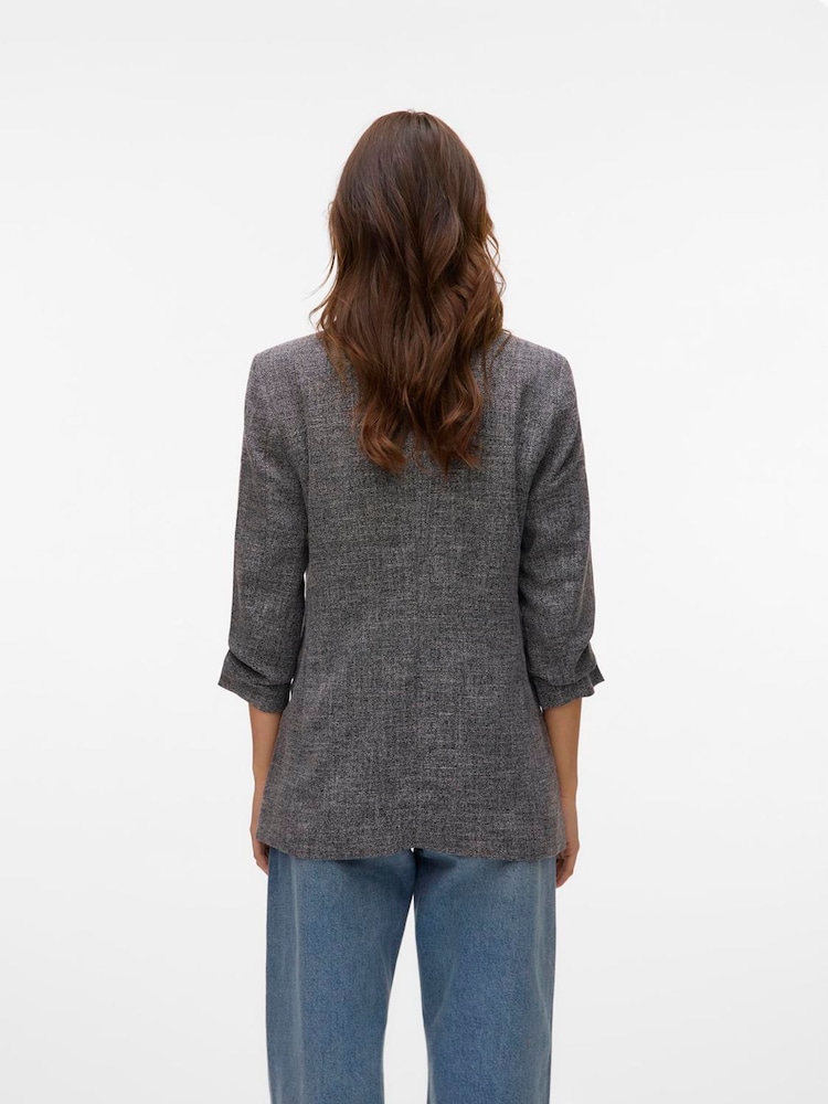 VERO MODA Grey Textured Ruched Sleeve Jacket - Image 2 of 5