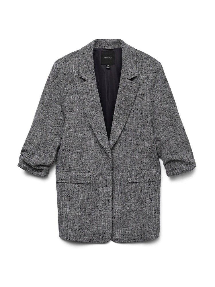 VERO MODA Grey Textured Ruched Sleeve Jacket - Image 5 of 5