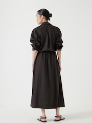 Hush Brown Front Bow Linen Blend Maxi Shirt Dress - Image 5 of 7