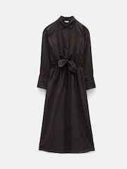 Hush Brown Front Bow Linen Blend Maxi Shirt Dress - Image 7 of 7