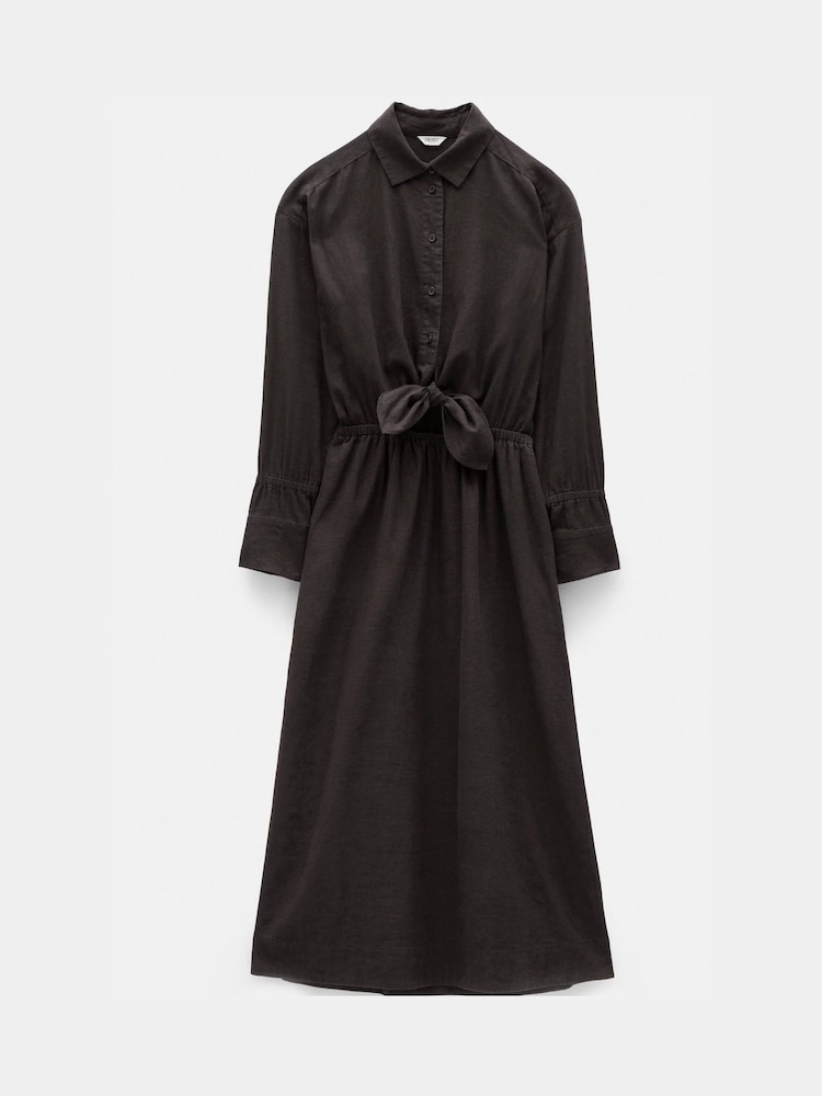 Hush Brown Front Bow Linen Blend Maxi Shirt Dress - Image 7 of 7