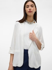 VERO MODA White Linen Blend 3/4 Sleeve Jacket - Image 1 of 5