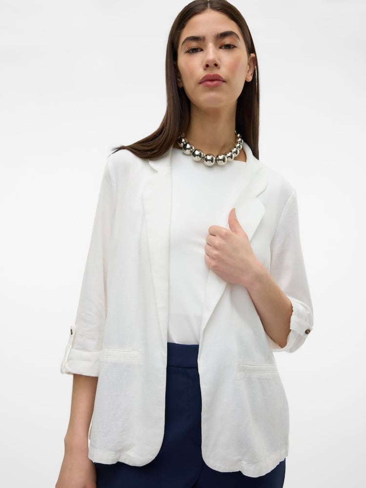 VERO MODA White Linen Blend 3/4 Sleeve Jacket - Image 1 of 5