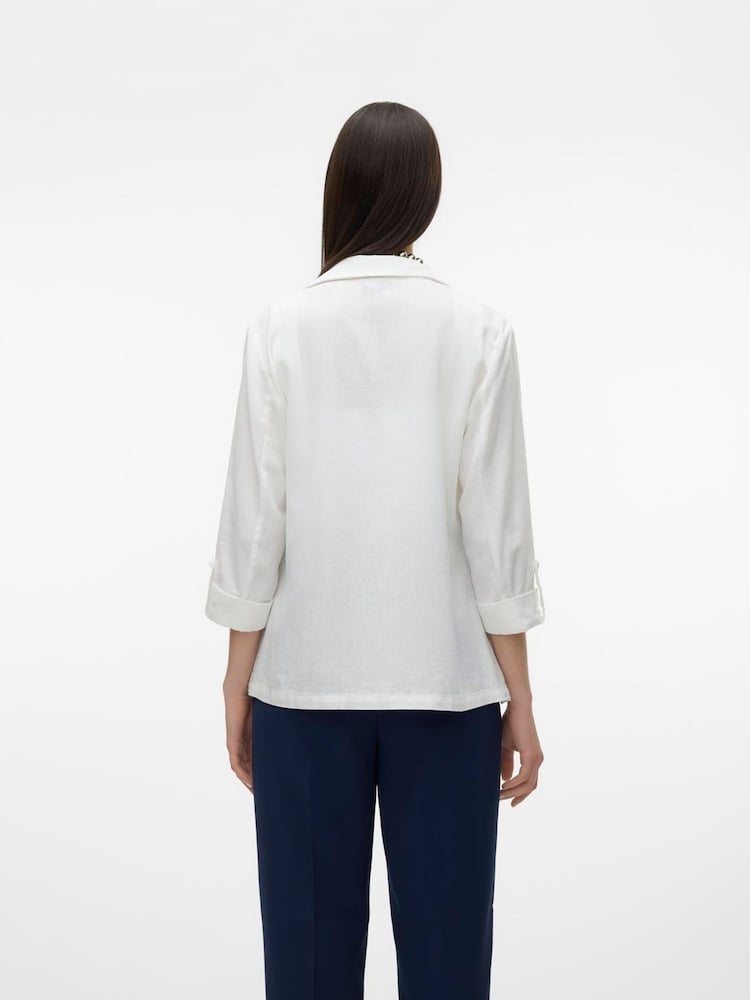 VERO MODA White Linen Blend 3/4 Sleeve Jacket - Image 2 of 5