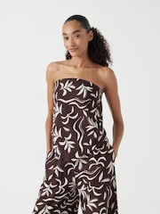 Hush Brown Printed Linen Blend Bandeau Top - Image 2 of 6