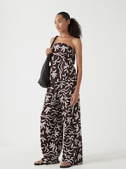 Hush Brown Printed Linen Blend Bandeau Top - Image 3 of 6