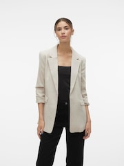 VERO MODA Cream Textured Ruched Sleeve Jacket - Image 1 of 5