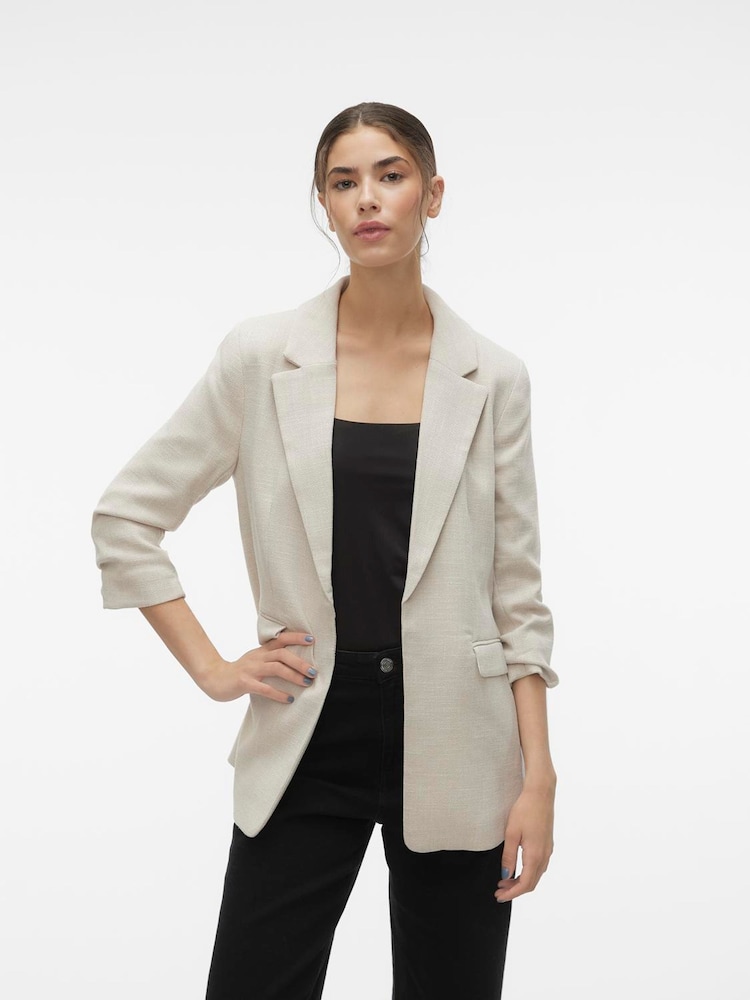 VERO MODA Cream Textured Ruched Sleeve Jacket - Image 2 of 5