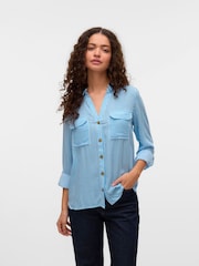 VERO MODA Blue Tortoise Button Stripe Shirt - Image 1 of 5