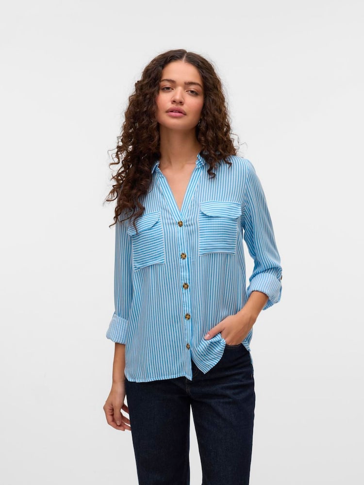 Azul - Camisa de rayas con botones de carey de VERO MODA - Imagen 1 de 5 Azul - Camisa de rayas con botones de carey de VERO MODA - Imagen 1 de 5