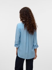 VERO MODA Blue Tortoise Button Stripe Shirt - Image 2 of 5