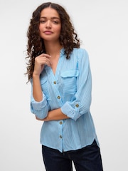 VERO MODA Blue Tortoise Button Stripe Shirt - Image 3 of 5