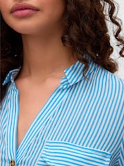 VERO MODA Blue Tortoise Button Stripe Shirt - Image 4 of 5