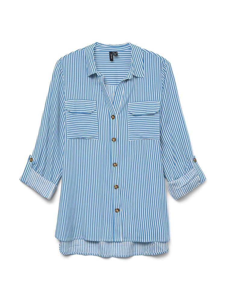 VERO MODA Blue Tortoise Button Stripe Shirt - Image 5 of 5