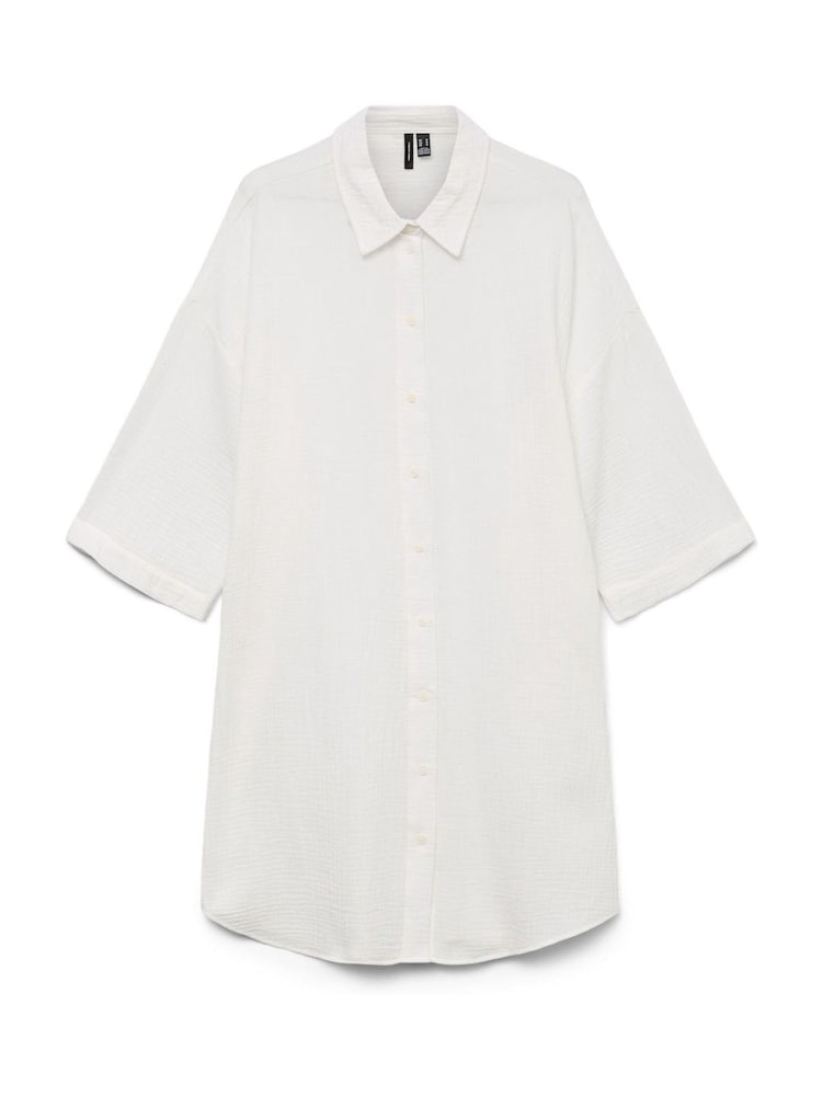 VERO MODA White Longline Textured 100% Cotton Shirt - Image 4 of 4