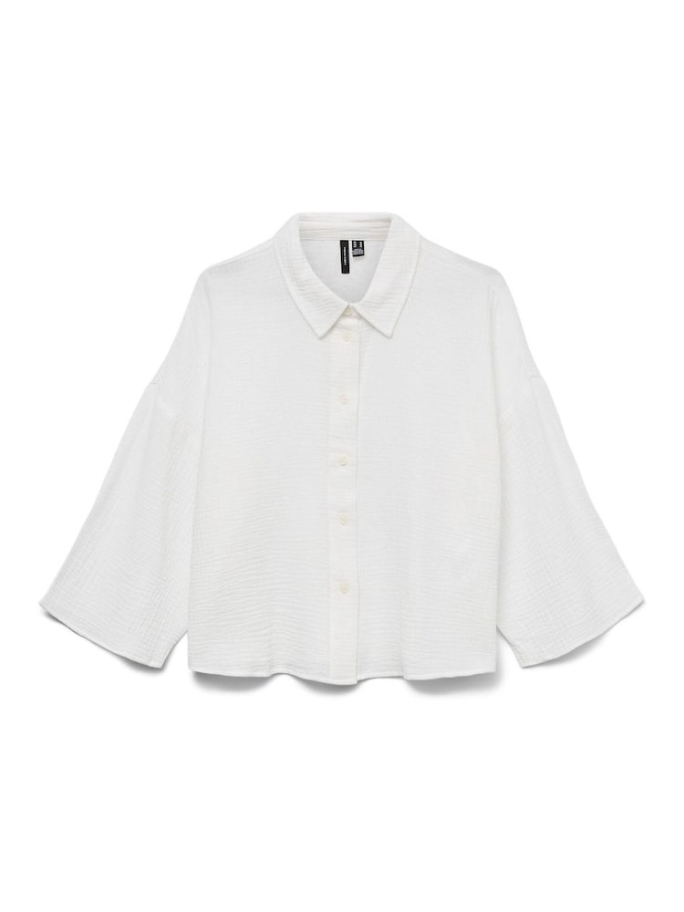 VERO MODA White Textured Cropped 100% Cotton Shirt - Image 4 of 4
