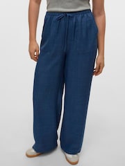 VERO MODA Blue Lightweight Tie Waist Wide Leg Trousers - Image 1 of 5