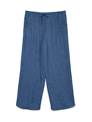 VERO MODA Blue Lightweight Tie Waist Wide Leg Trousers - Image 5 of 5