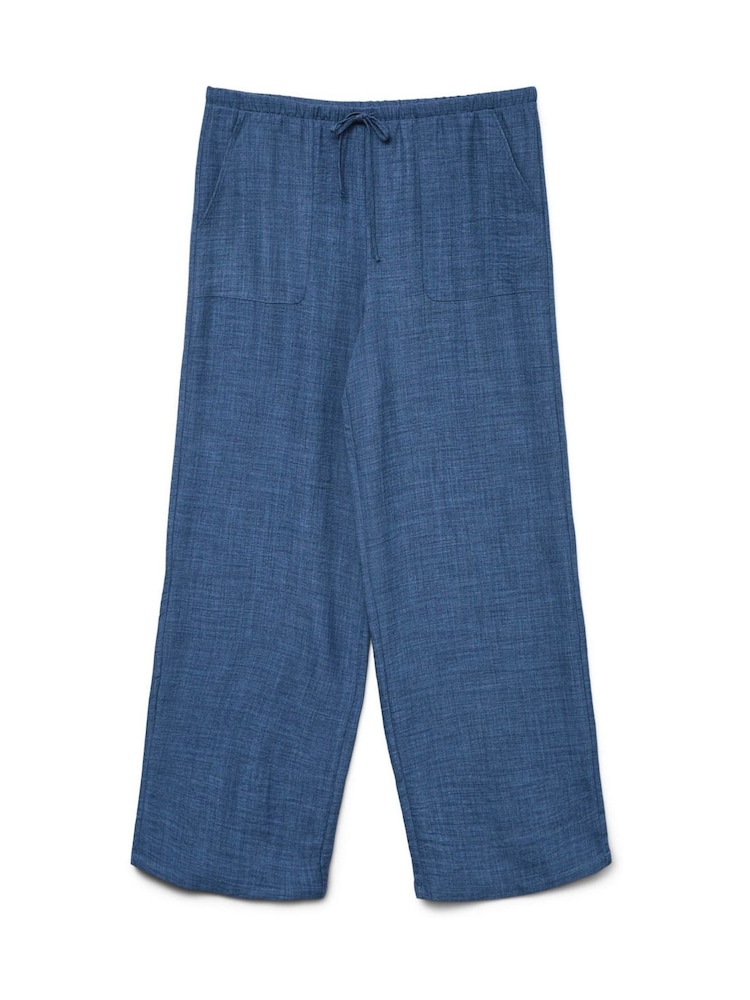 VERO MODA Blue Lightweight Tie Waist Wide Leg Trousers - Image 5 of 5