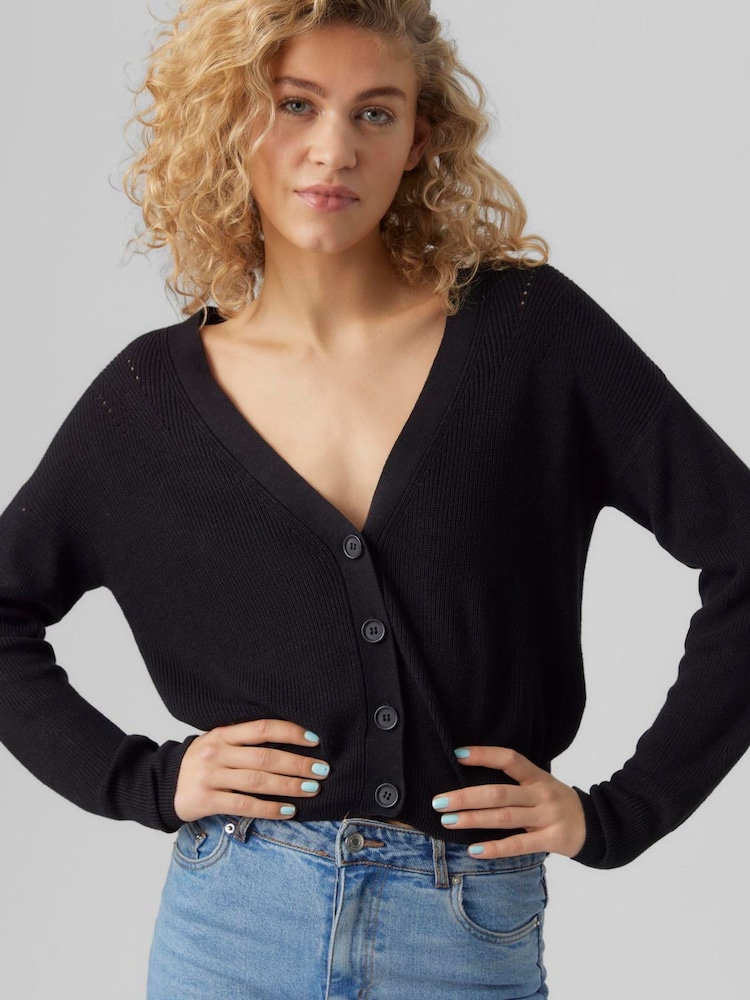 VERO MODA Black Lightweight V-Neck Cardigan - Image 1 of 4