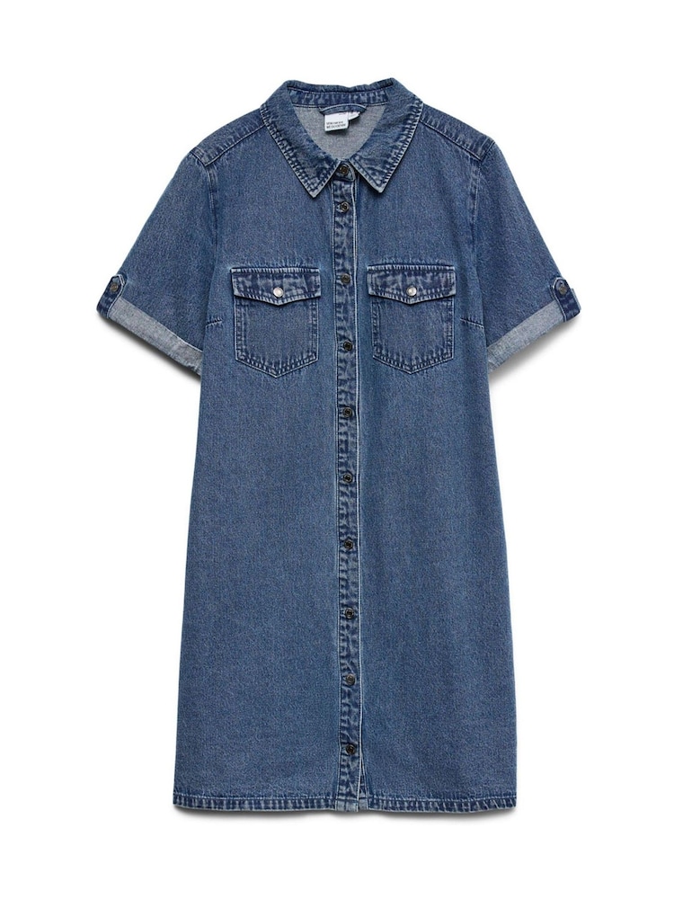 white christmas dresses Twilight Blue Women's Short Sleeve Button Down Flowy Tiered Babydoll D –  Lookbook Store main image 1