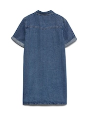 VERO MODA Blue Short Sleeve Button Down Denim Dress - Image 6 of 6