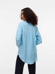 VERO MODA Blue Textured Long Sleeve 100% Cotton Shirt - Image 2 of 4
