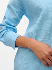 VERO MODA Blue Textured Long Sleeve 100% Cotton Shirt - Image 3 of 4
