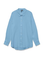 VERO MODA Blue Textured Long Sleeve 100% Cotton Shirt - Image 4 of 4