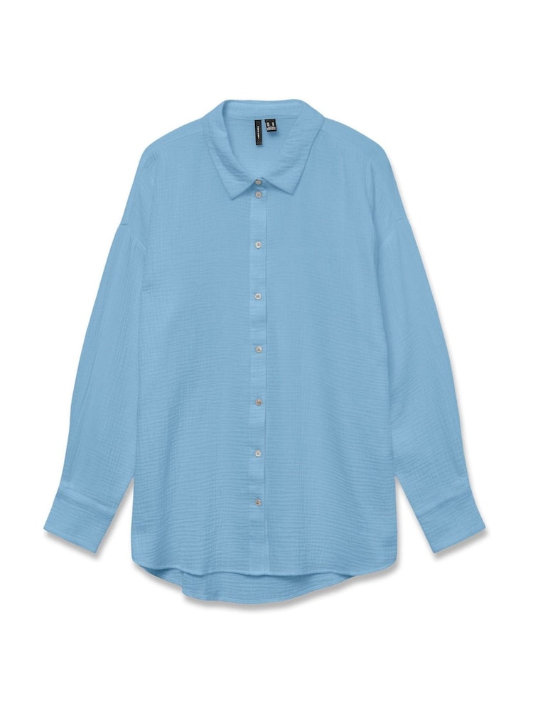 VERO MODA Blue Textured Long Sleeve 100% Cotton Shirt - Image 4 of 4