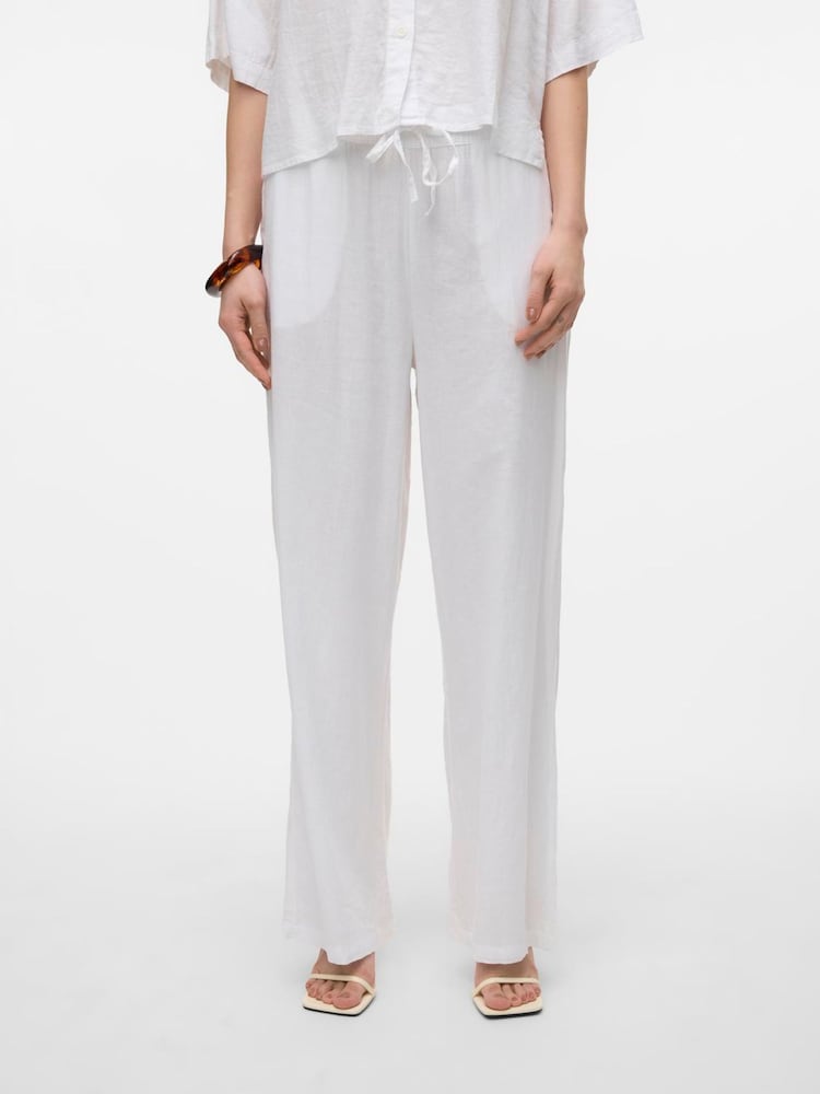VERO MODA White Linen Blend Wide Leg Trousers - Image 2 of 5