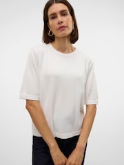 VERO MODA White Half Sleeve Round Neck Knitted Top - Image 1 of 5