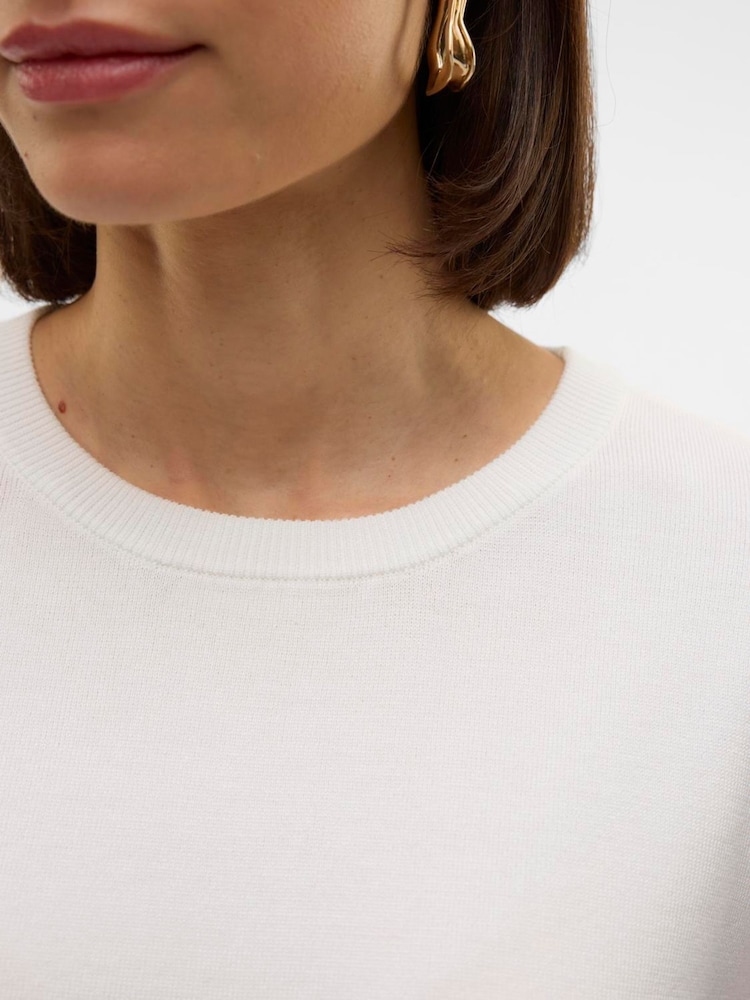 VERO MODA White Half Sleeve Round Neck Knitted Top - Image 4 of 5