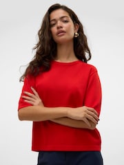 VERO MODA Red Half Sleeve Round Neck Knitted Top - Image 1 of 4