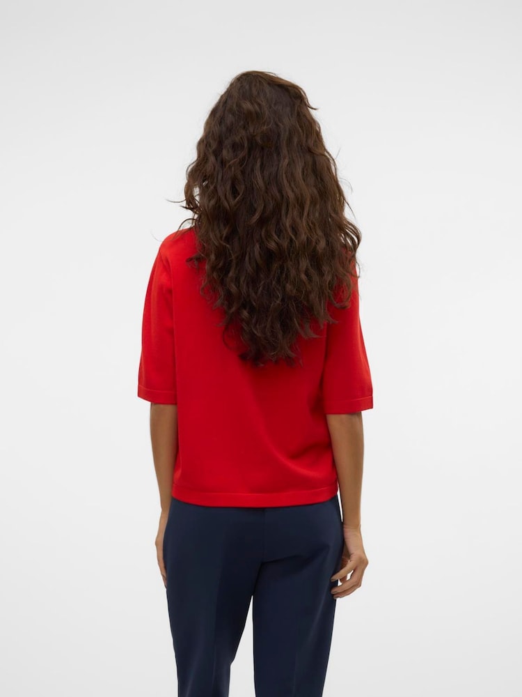 VERO MODA Red Half Sleeve Round Neck Knitted Top - Image 2 of 4