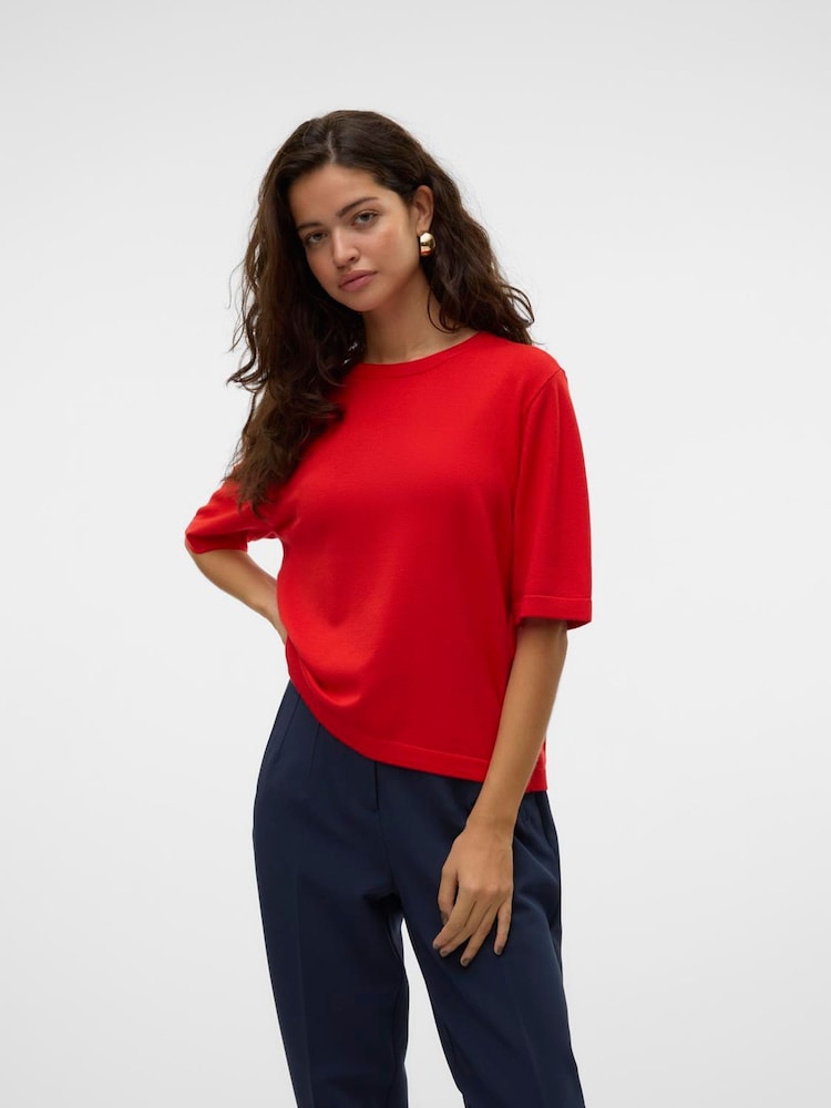 VERO MODA Red Half Sleeve Round Neck Knitted Top - Image 3 of 4