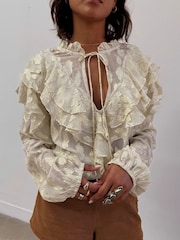 Never Fully Dressed Cream Jacquard Riley Blouse - Image 1 of 7